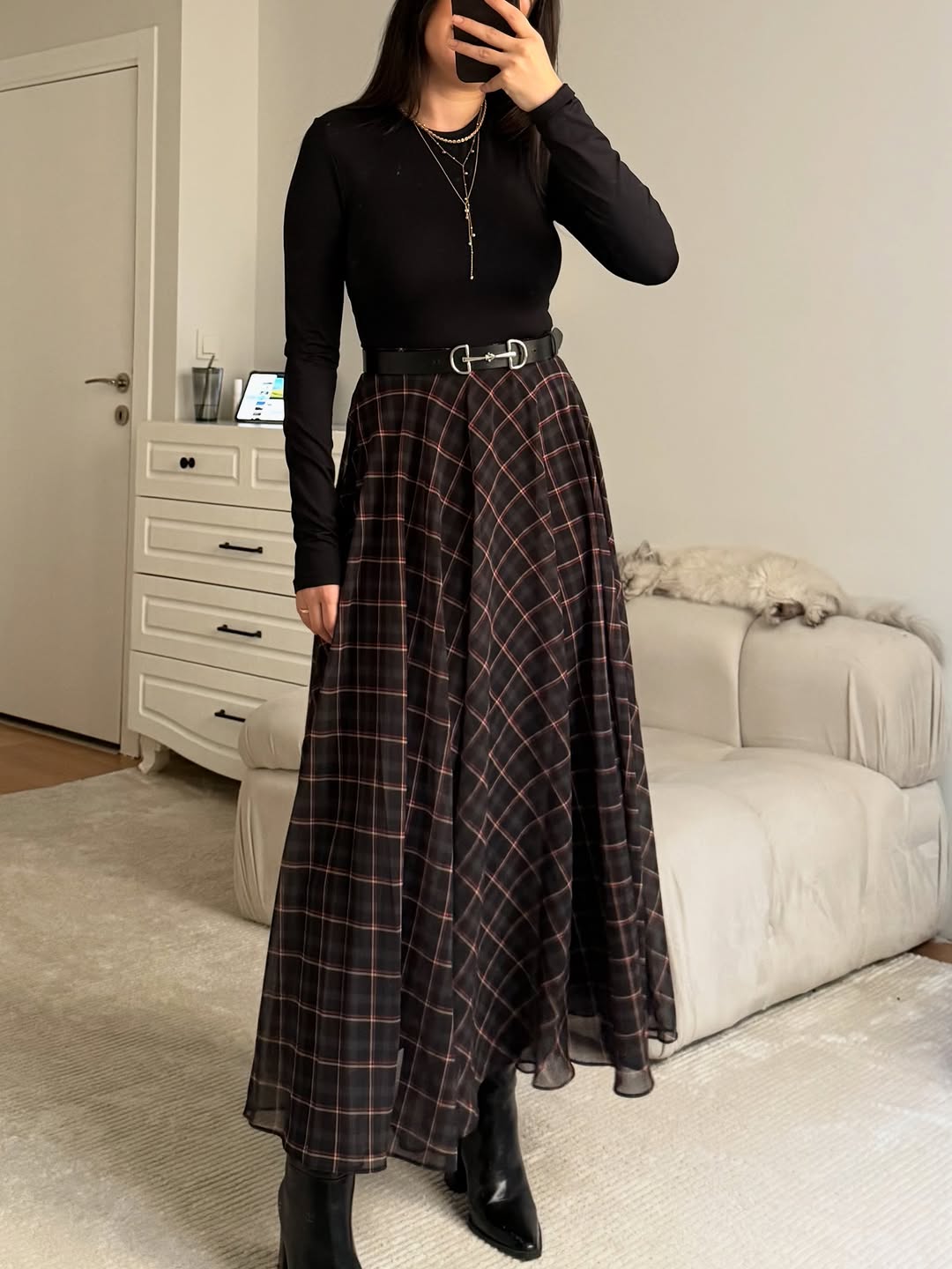 Checked chiffon lined Skirt