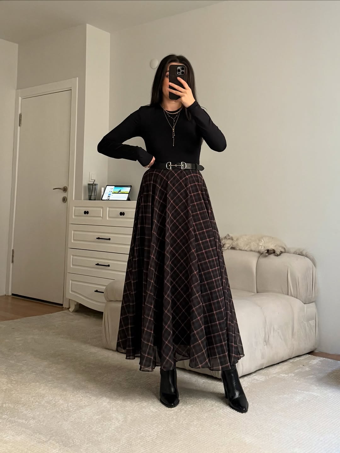 Checked chiffon lined Skirt