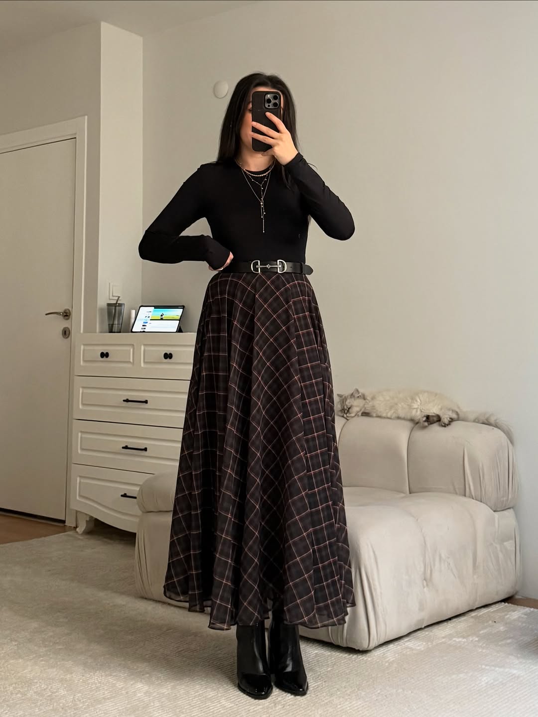 Checked chiffon lined Skirt