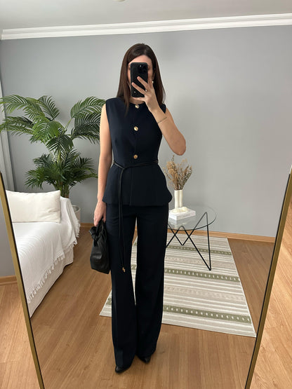 ZR Model striped Navy Belted Vest Set