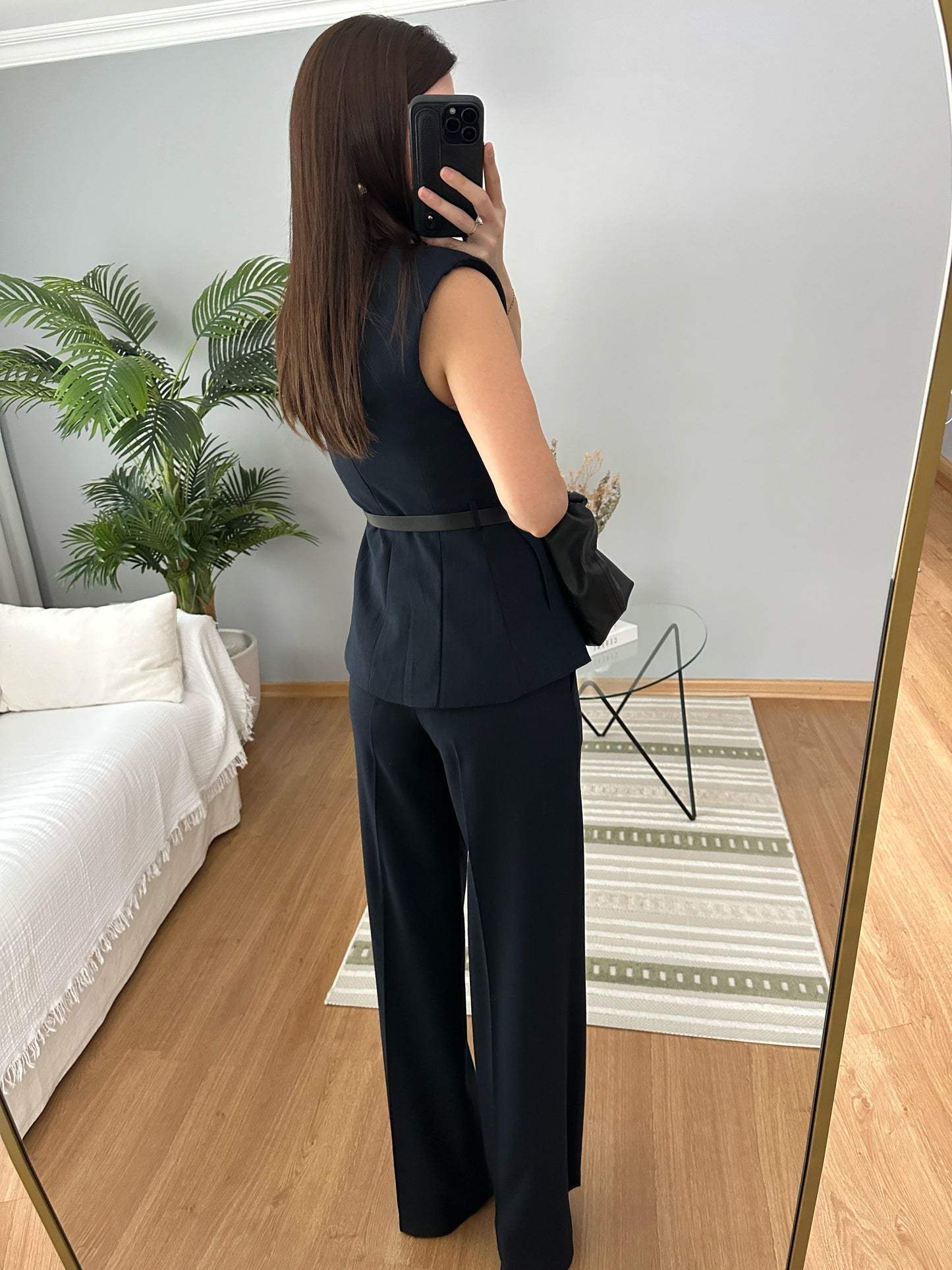 ZR Model striped Navy Belted Vest Set