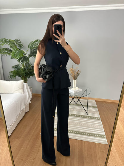 ZR Model striped Navy Belted Vest Set