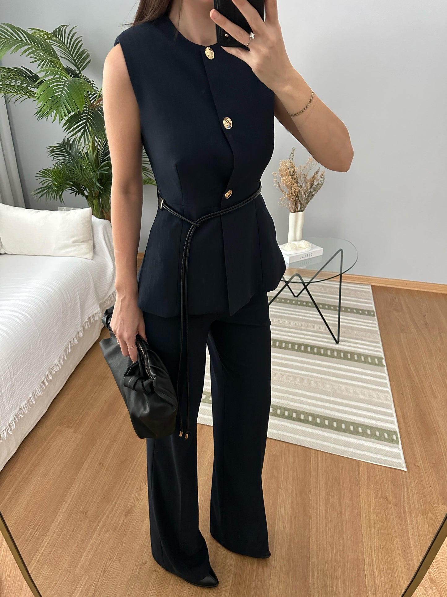 ZR Model striped Navy Belted Vest Set