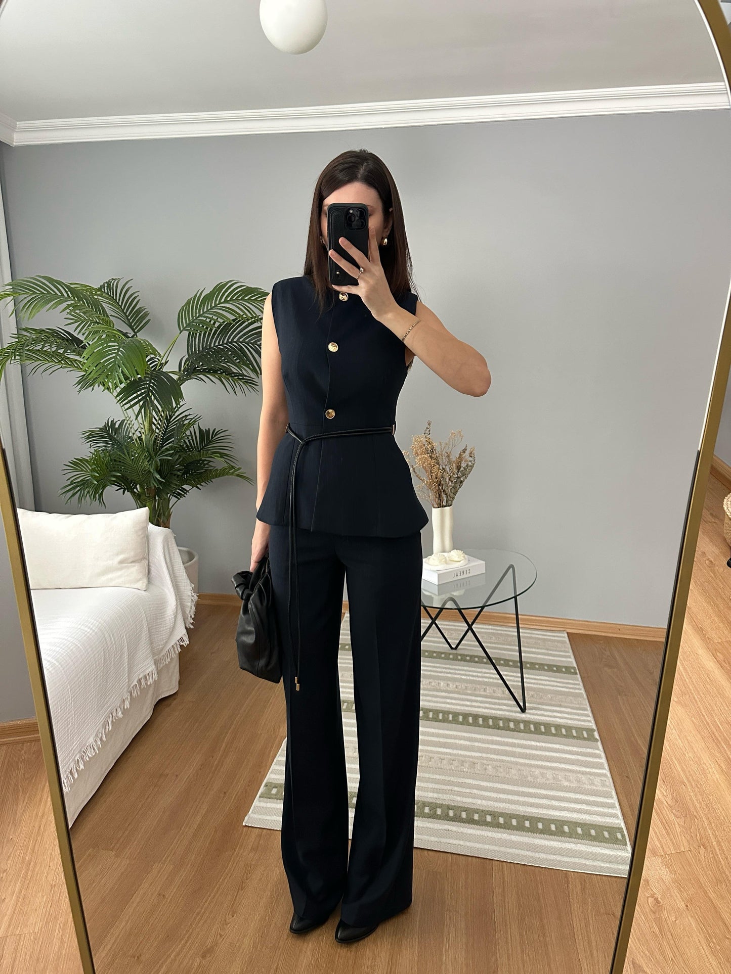 ZR Model striped Navy Belted Vest Set