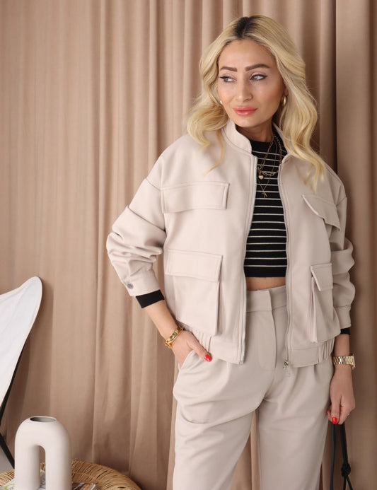 Bomber jacket,mom fit trouser set