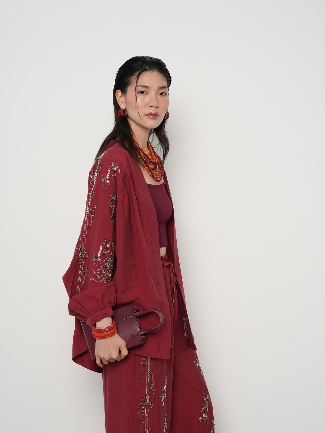 Cherry premium Rhinestone Embellished Two-Piece Set