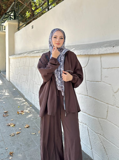 Modal hooded jacket with wide leg pants co-ord set
