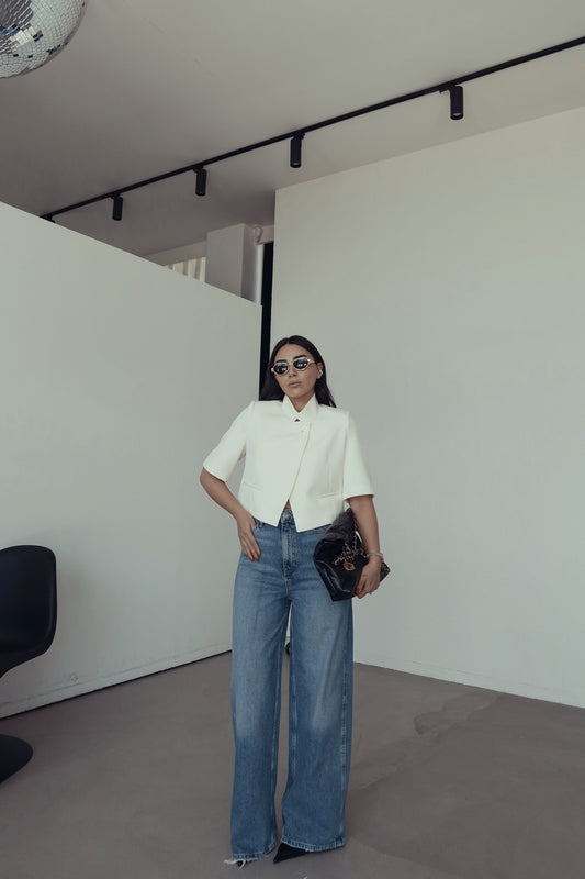 Wideleg Jeans with Laser-Cut Hem