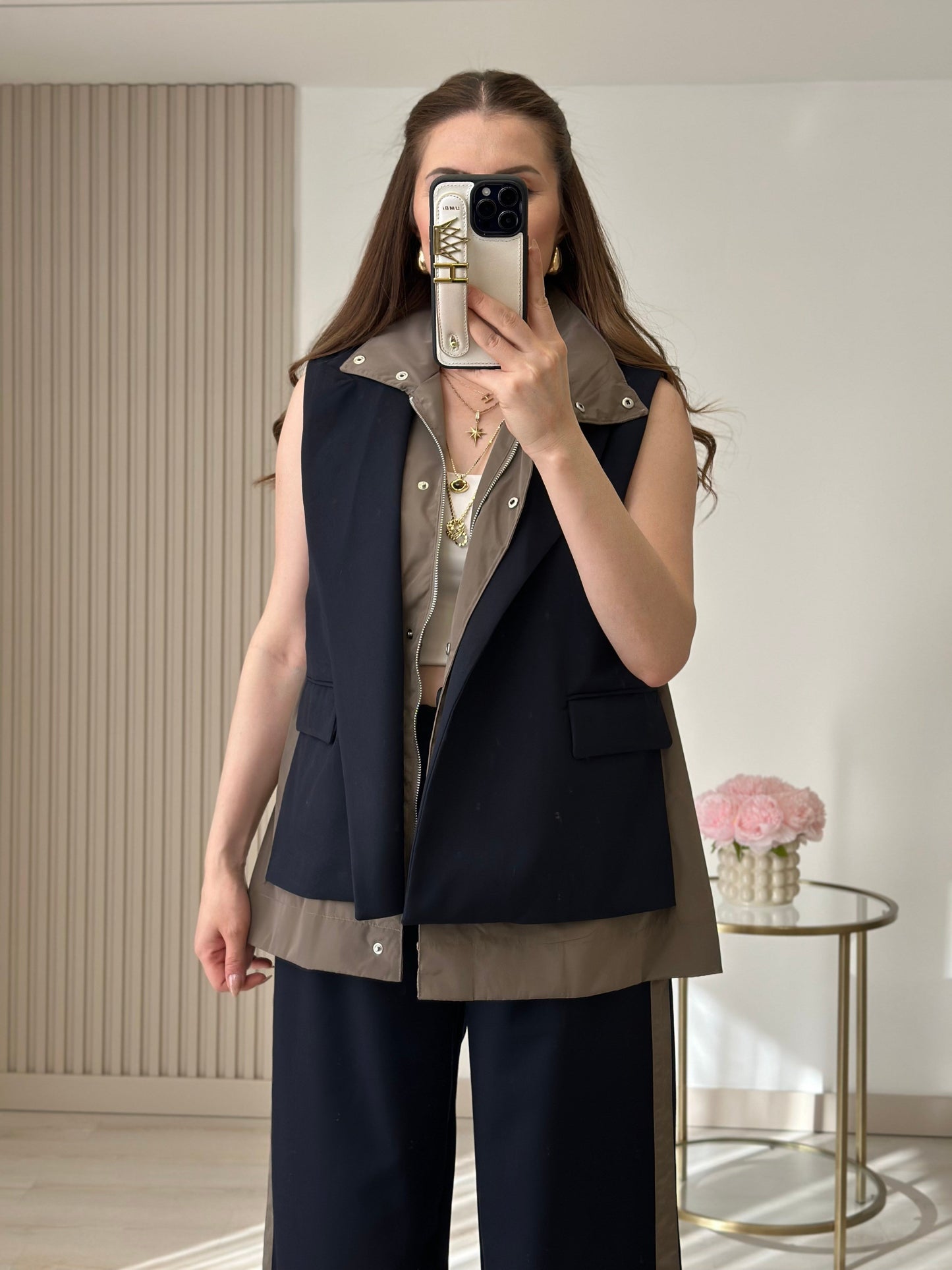 Vest with Parachute Details, Waistband wide-leg trousers co-ord set