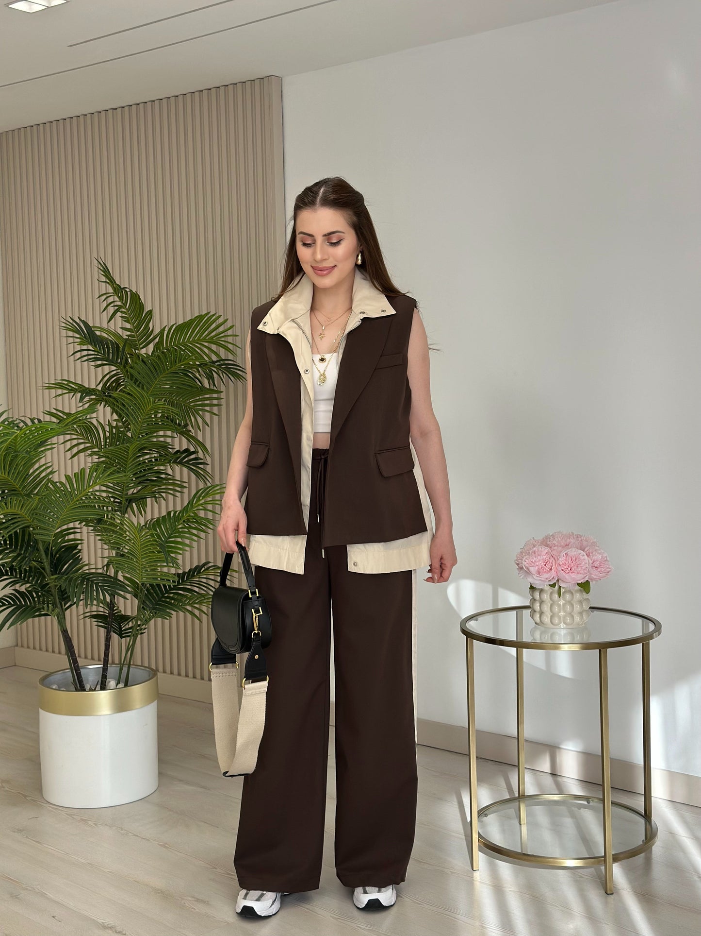 Vest with Parachute Details, Waistband wide-leg trousers co-ord set
