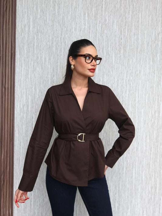 Premium poplin Oversized belted shirt