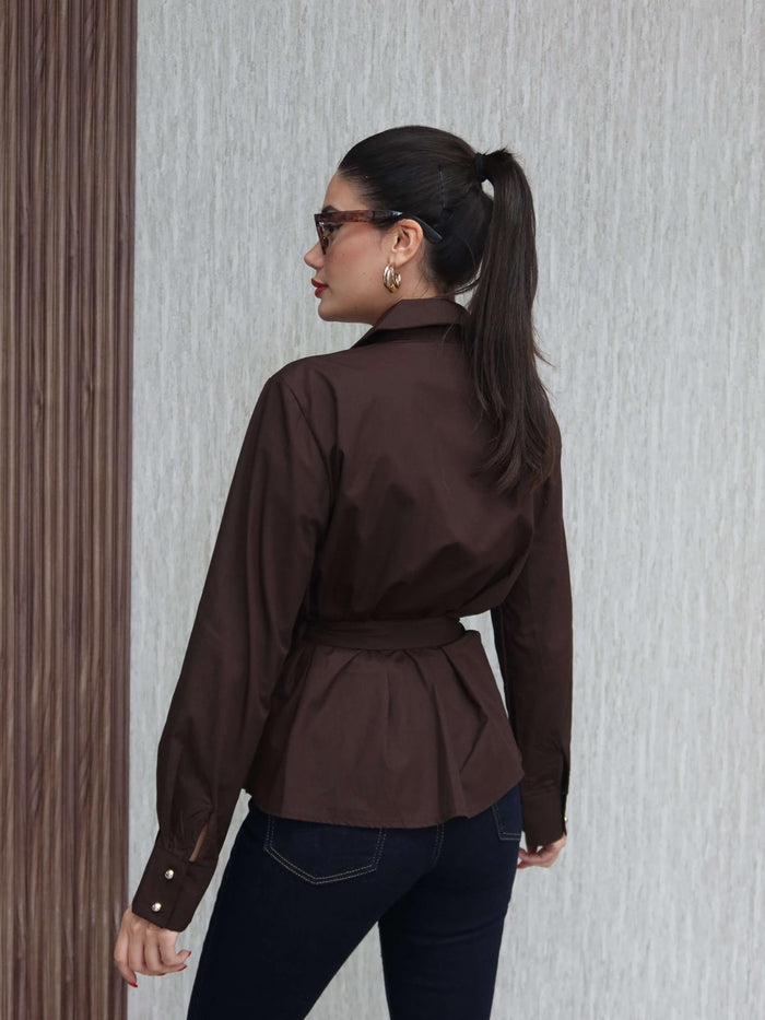 Premium poplin Oversized belted shirt