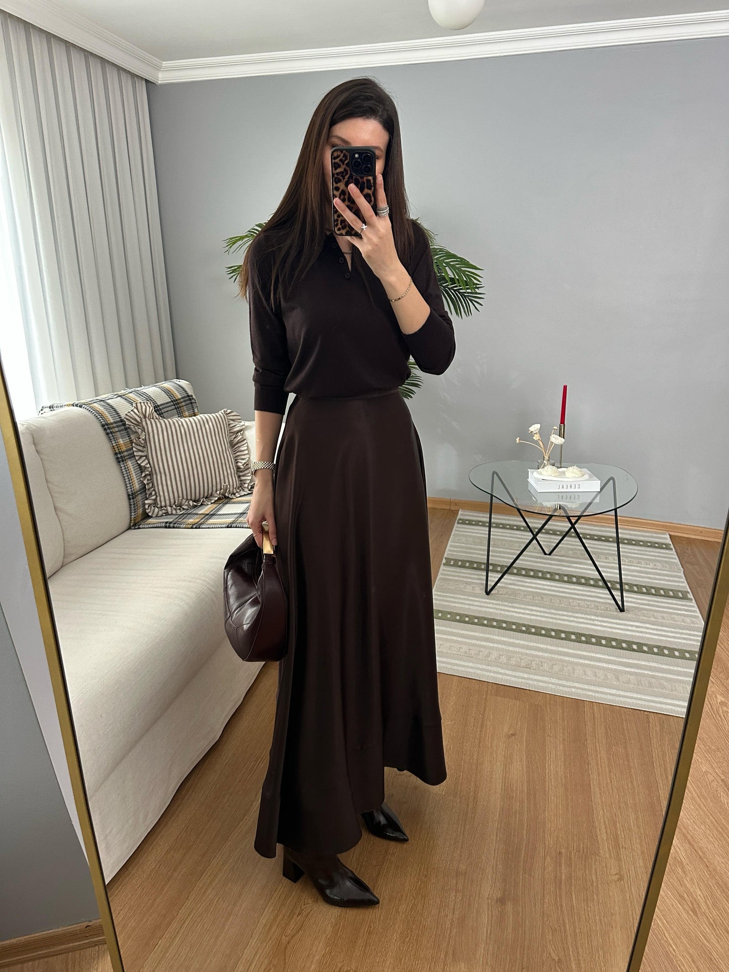 Premium Satin Textured brown Skirt