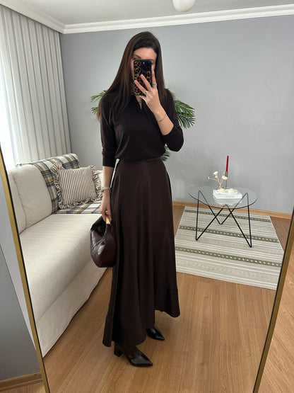Premium Satin Textured brown Skirt