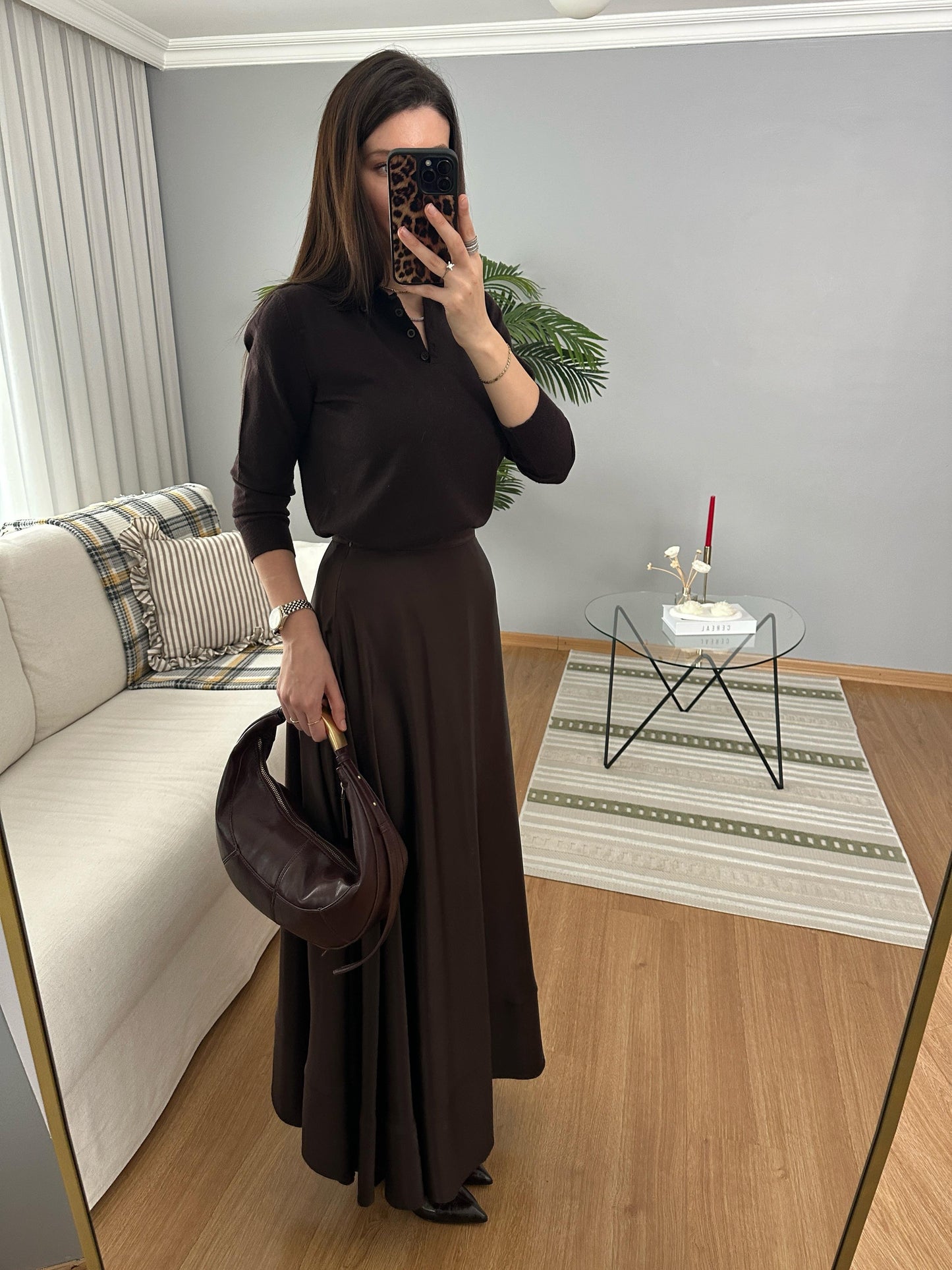 Premium Satin Textured brown Skirt