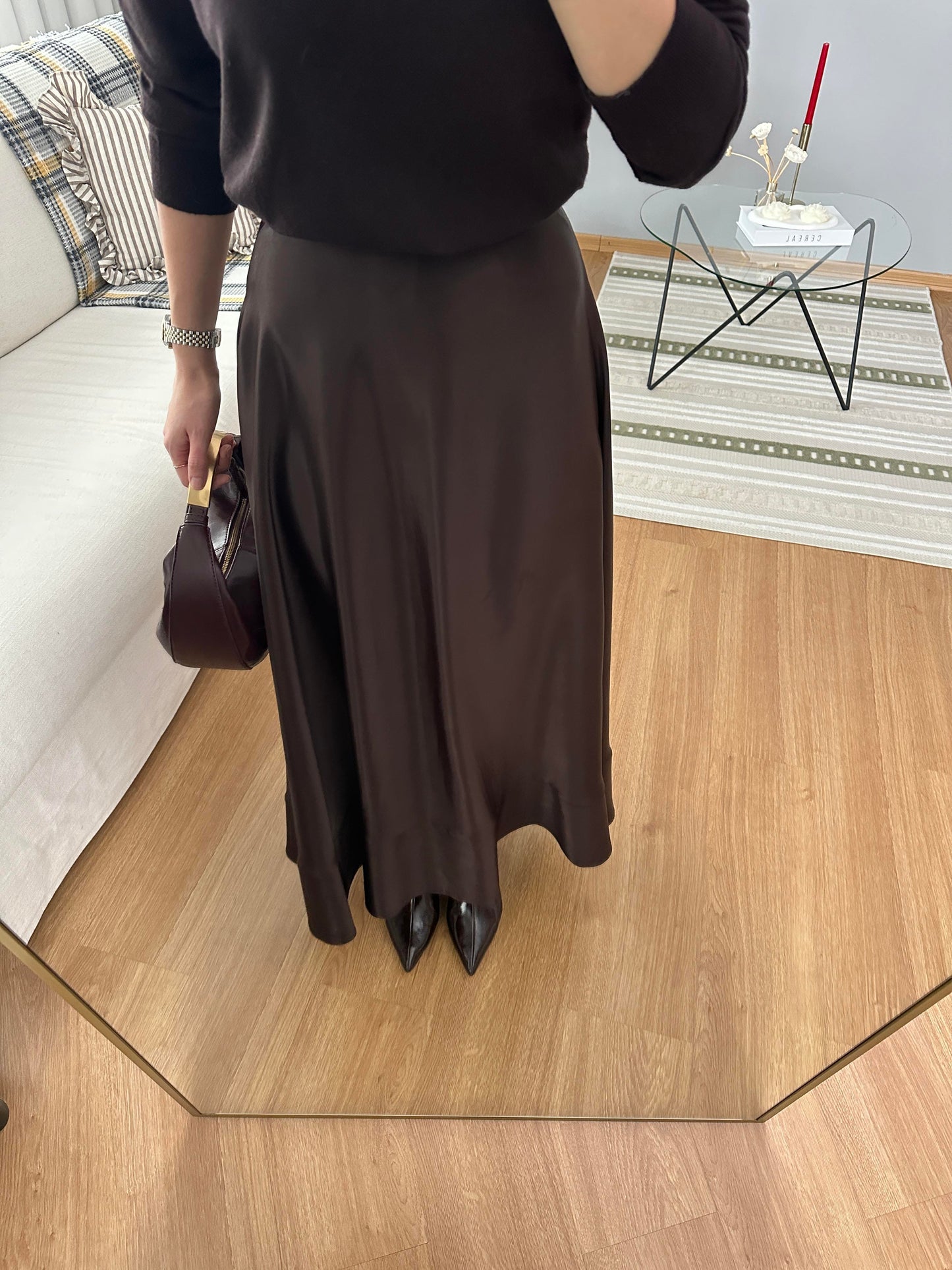 Premium Satin Textured brown Skirt