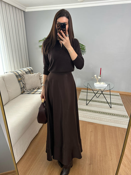 Premium Satin Textured brown Skirt