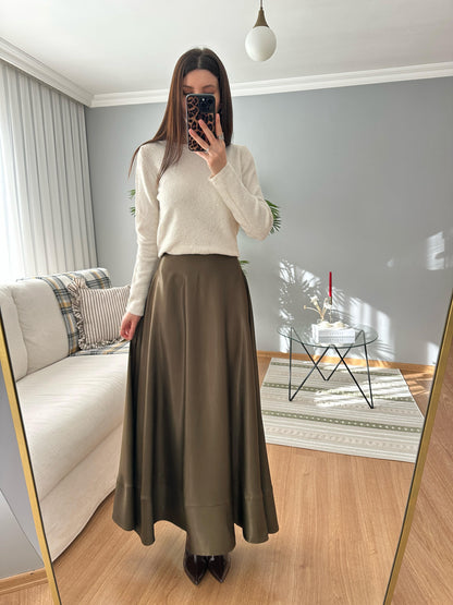 Premium Satin Textured Olive Green Skirt