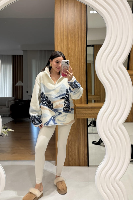 Zippered printed sherpa Sweatshirt