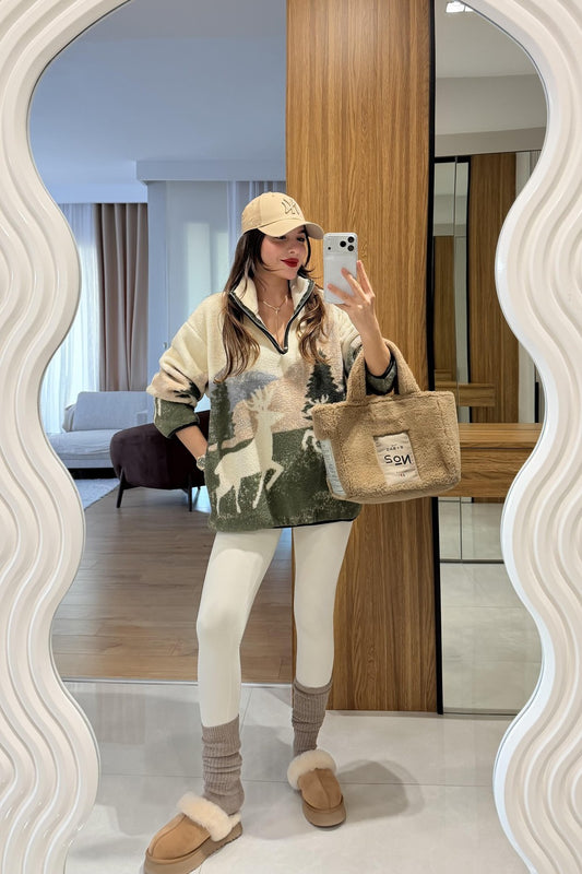 Zippered printed sherpa Sweatshirt