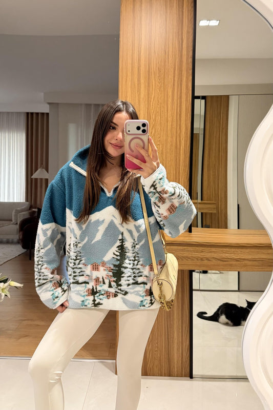 Zippered printed sherpa Sweatshirt