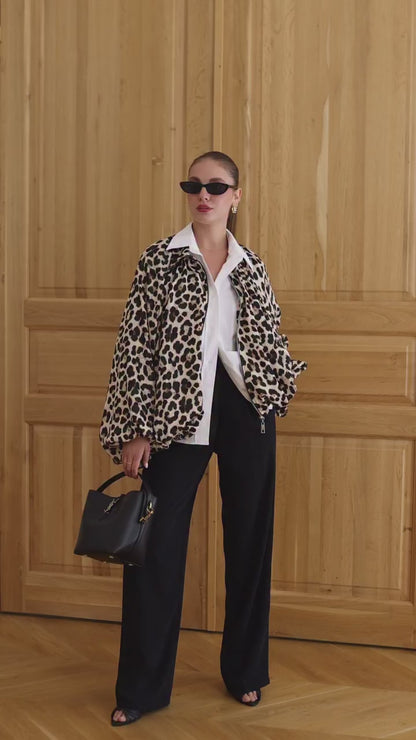 Tiger print satin bomber jacket