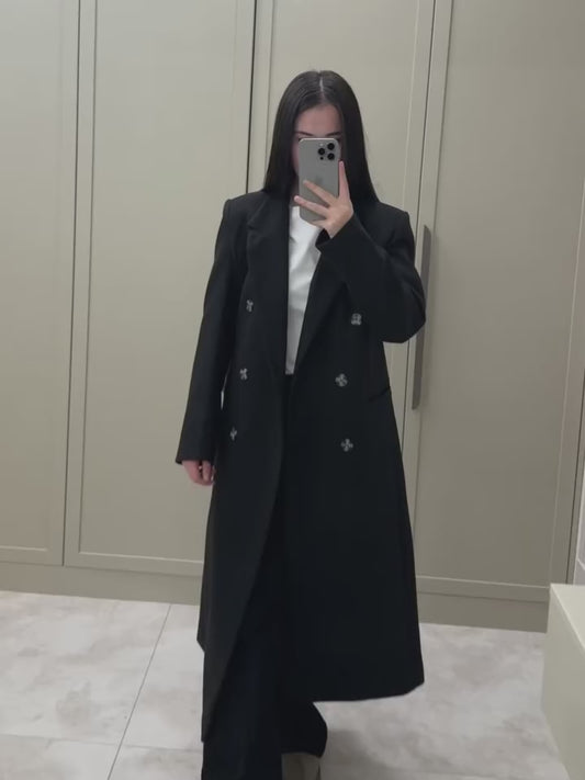 Massimo dutti double breasted coat- black