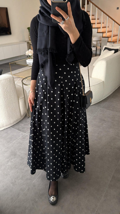 Polka dot maxi skirt- black