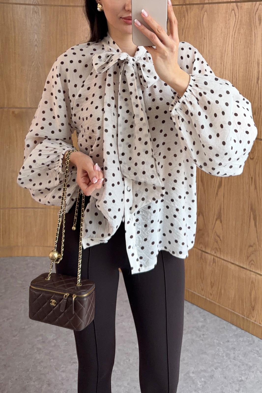 Polka dots patterned shirt with tie