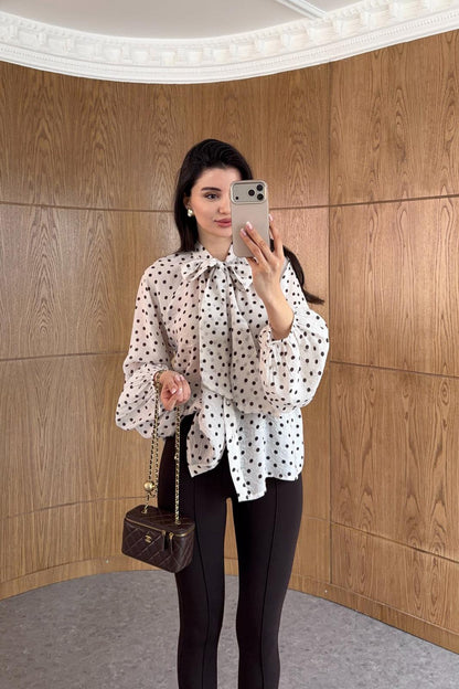 Polka dots patterned shirt with tie