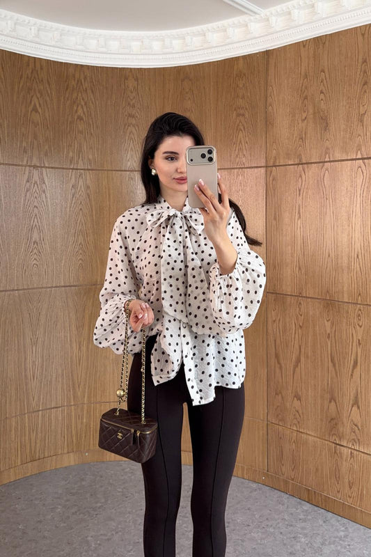 Polka dots patterned shirt with tie