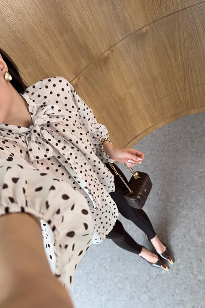 Polka dots patterned shirt with tie