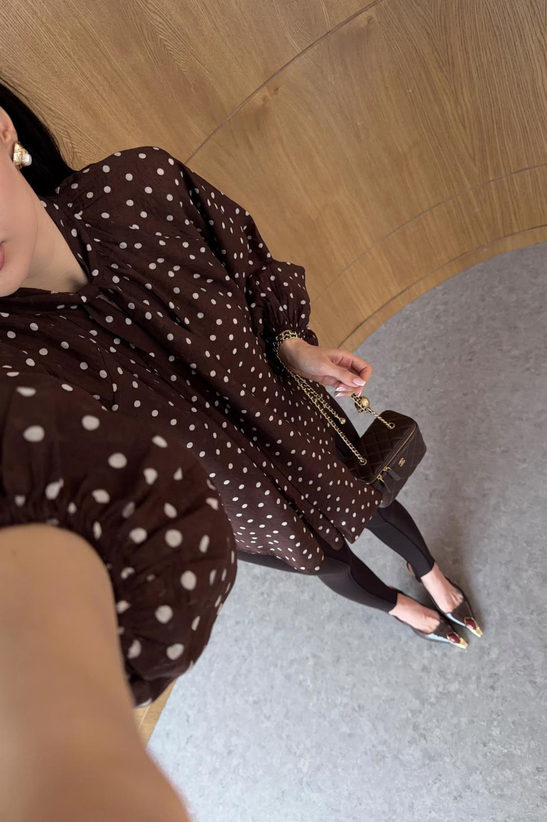 Polka dots patterned shirt with tie