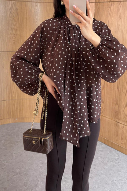 Polka dots patterned shirt with tie