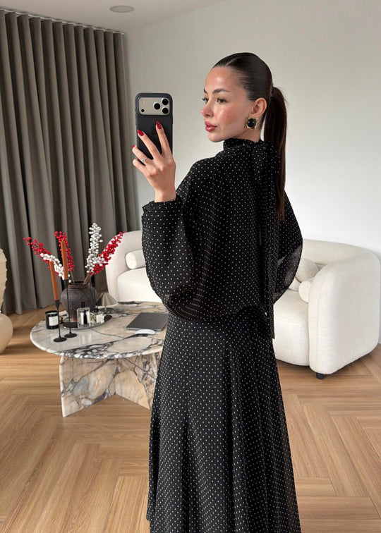 Polka Dot Chiffon Set BLACK