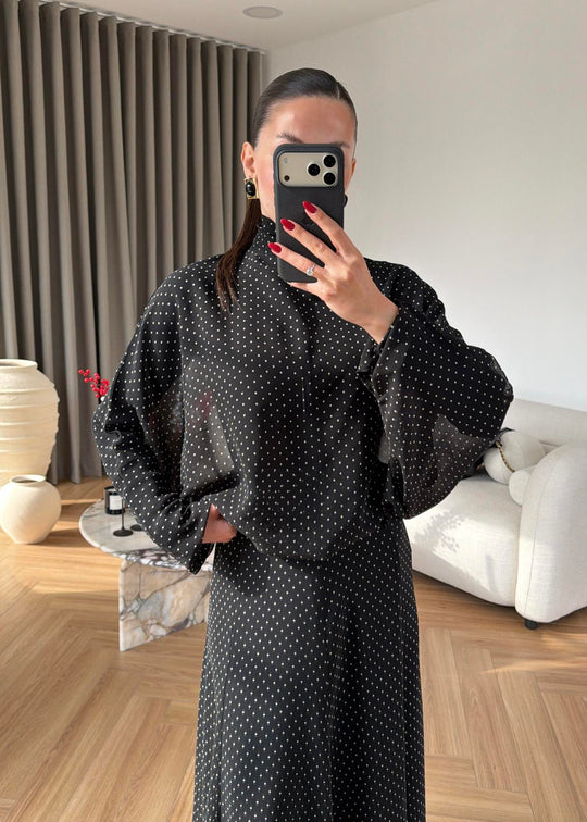 Polka Dot Chiffon Set BLACK