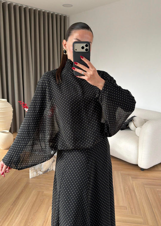 Polka Dot Chiffon Set BLACK