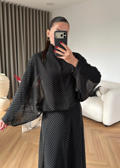 Polka Dot Chiffon Set BLACK