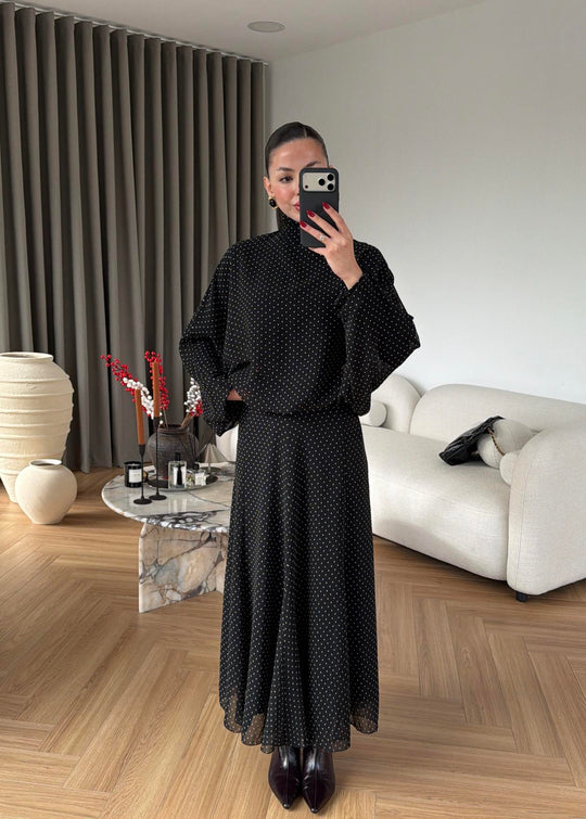 Polka Dot Chiffon Set BLACK