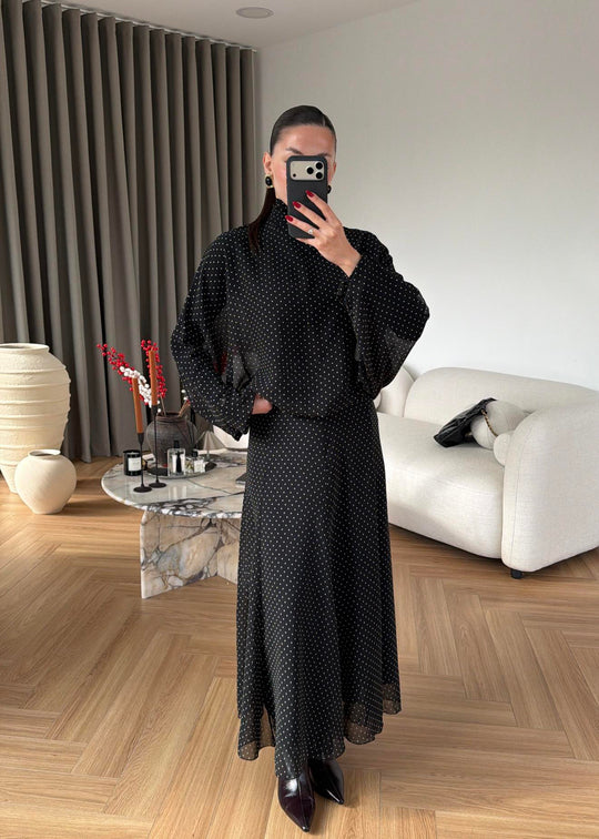 Polka Dot Chiffon Set BLACK