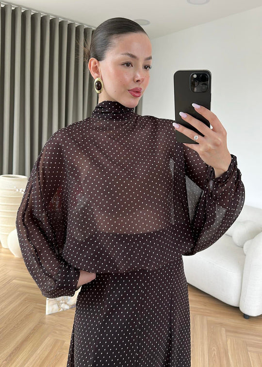 Polka Dots Chiffon Set brown