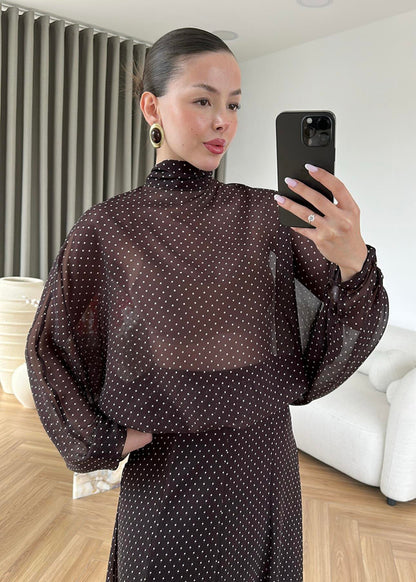 Polka Dots Chiffon Set brown