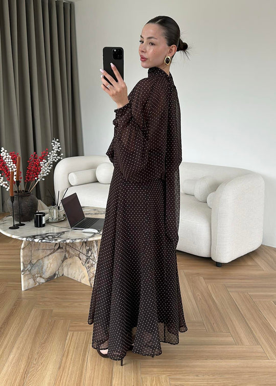 Polka Dots Chiffon Set brown
