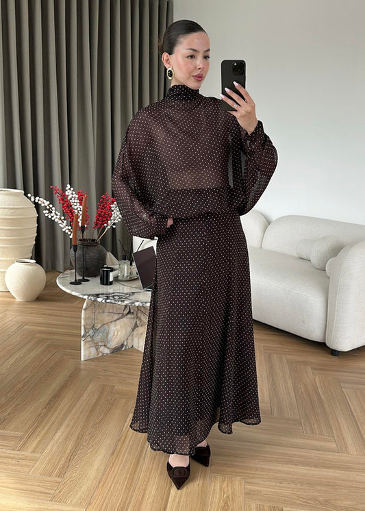 Polka Dots Chiffon Set brown