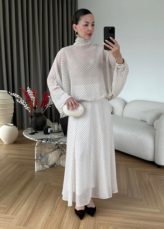 Polka Dot Chiffon Set- ivory