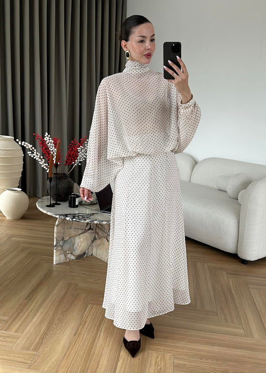 Polka Dots Chiffon Set white
