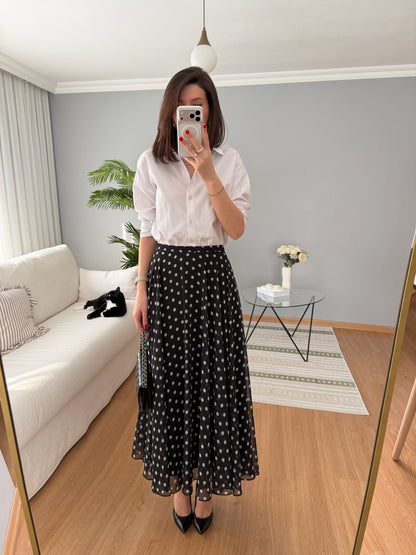 Retikla Polka Dot Patterned Black Skirt