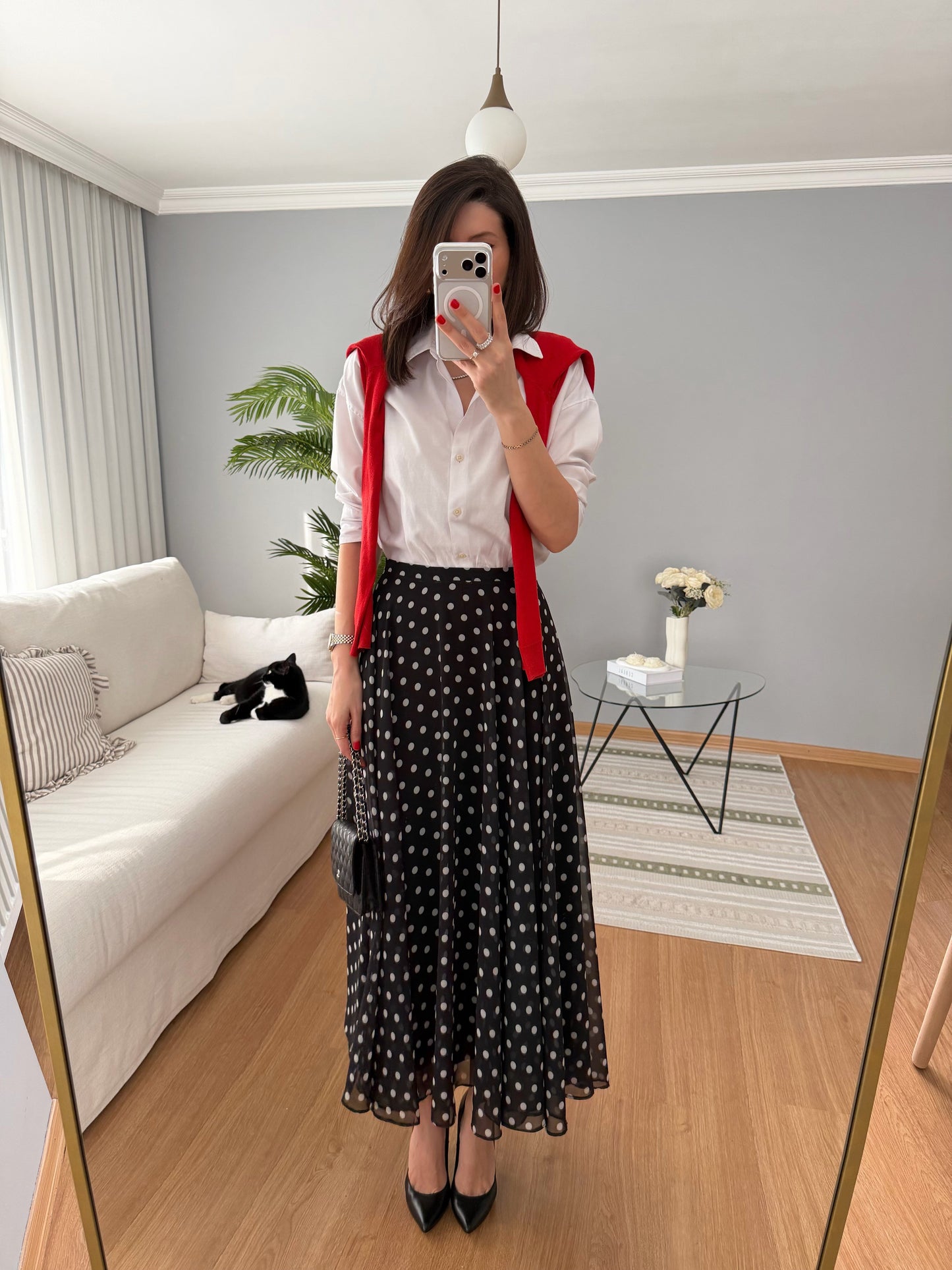 Retikla Polka Dot Patterned Black Skirt