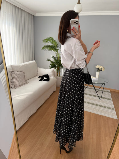 Retikla Polka Dot Patterned Black Skirt