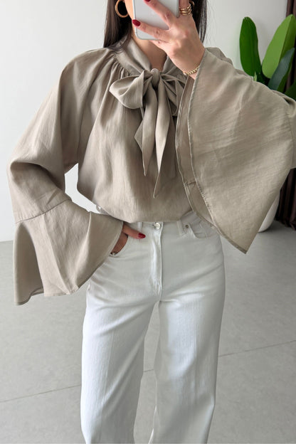 Wide sleeve Tie-Up Tencel Blouse